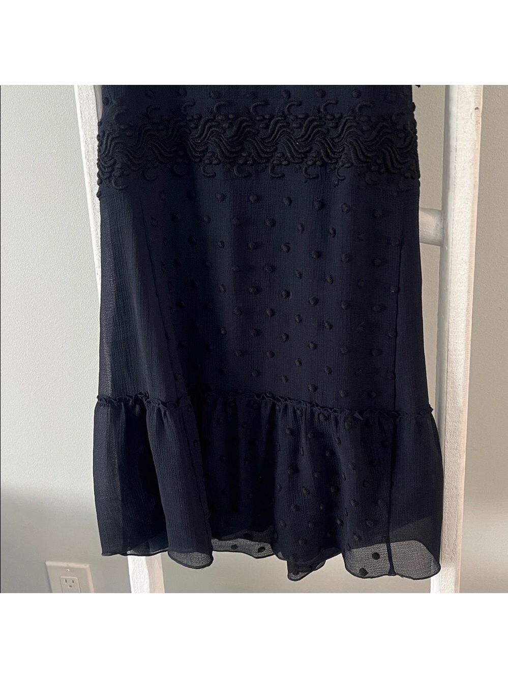 See by Chloe High ruffle neck black chiffon polka dot flutter sleeve dress 2 - Picture 6 of 15